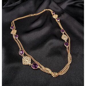 Vintage Sarah Coventry Gold Tone Necklace With Purple Oval Gemstones